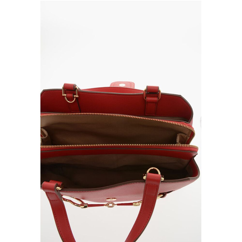 Moschino LOVE Textured Faux Leather Tote Bag with Golden Front Clamp
