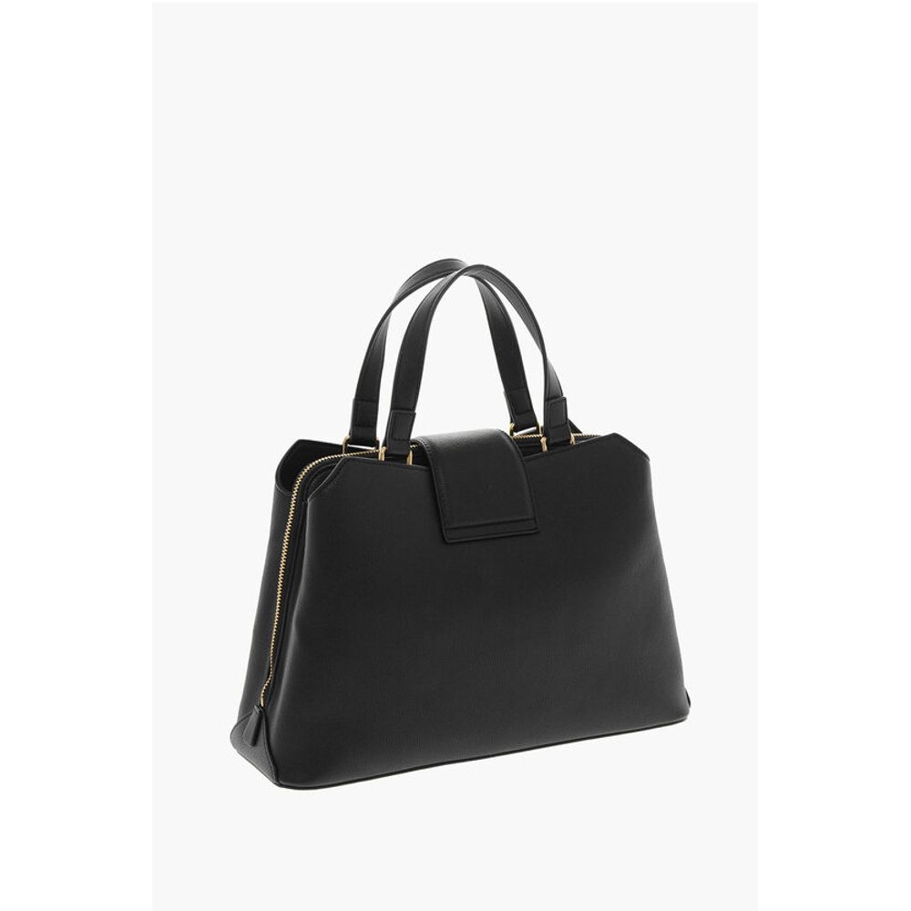 Moschino LOVE Textured Faux Leather Tote Bag with Golden Front Clamp
