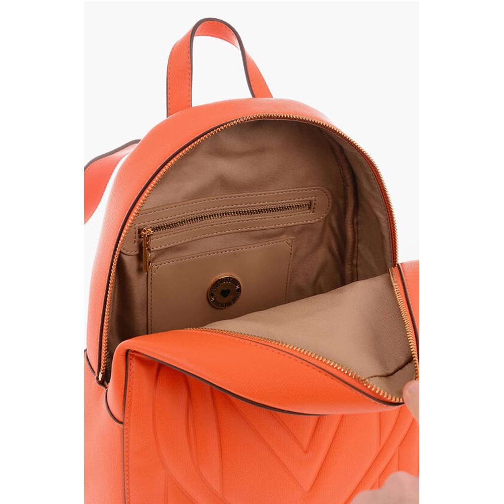 Moschino LOVE Solid Color Faux Leather Backpack with Golden Logo