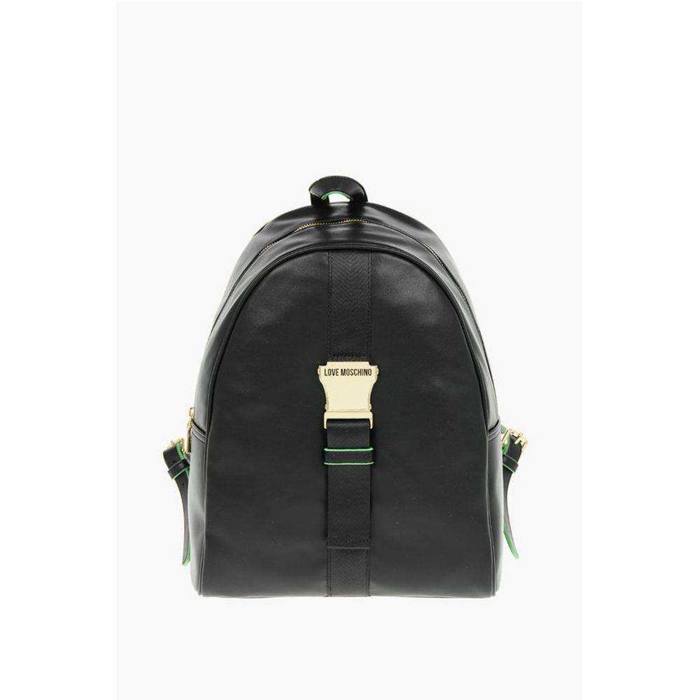Moschino LOVE Logoed Shoulder Strap Faux Leather SAFETY Backpack