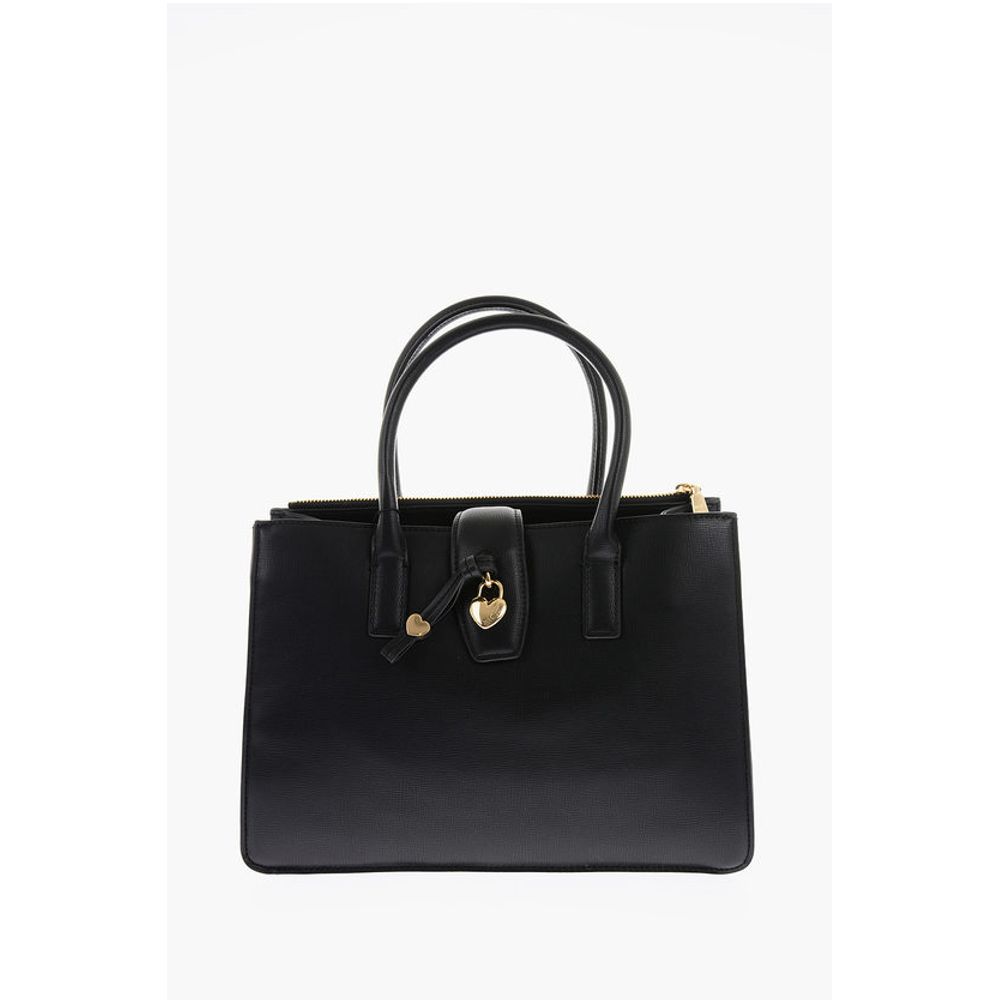 Moschino LOVE Faux Leather Tote Bag with Golden Heart Charm