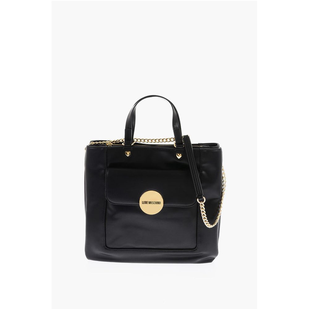 Moschino LOVE faux Leather Maxi Monogram Handle Bag with Removable Ne