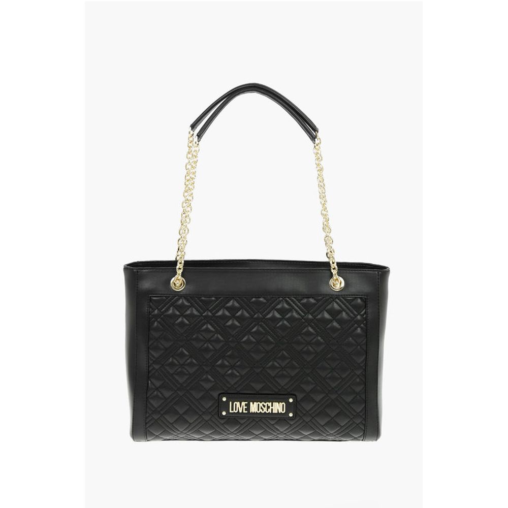 Moschino LOVE Quilted Faux Leather Tote Bag with Maxi Monogram