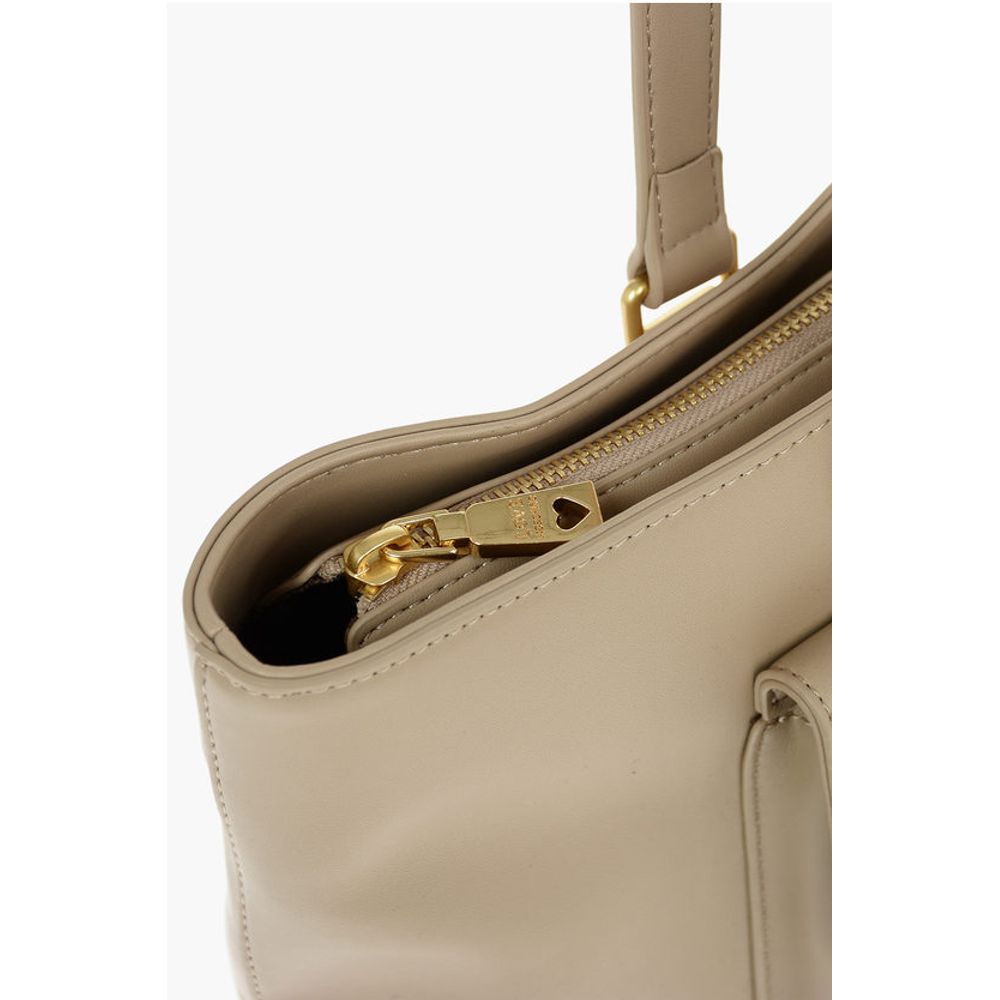 Moschino LOVE Faux Leather Maxi Front Pocket Tote Bag with Heart Clam