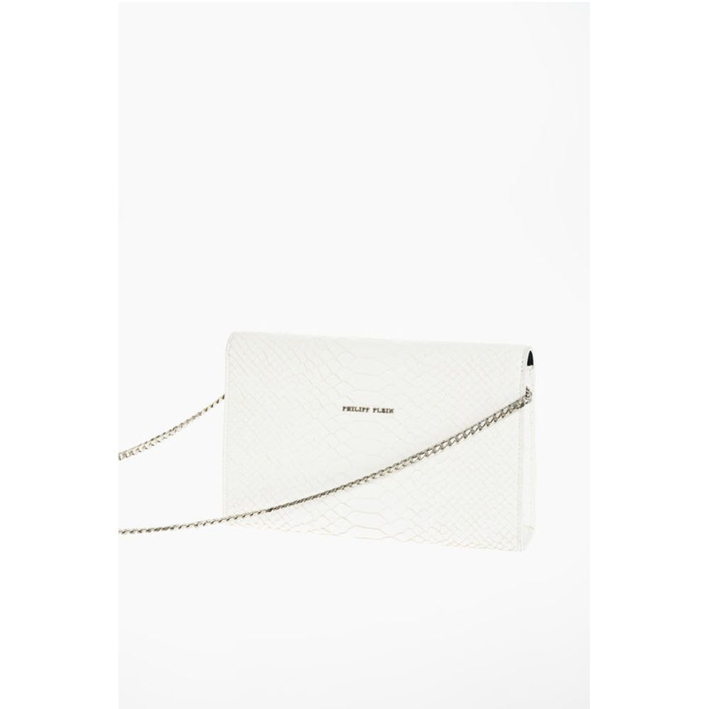 Philipp Plein Crocodile Effect Leather Clutch with Claw Rings