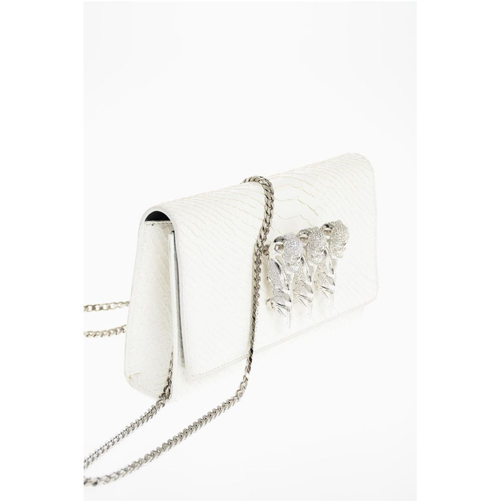 Philipp Plein Crocodile Effect Leather Clutch with Claw Rings