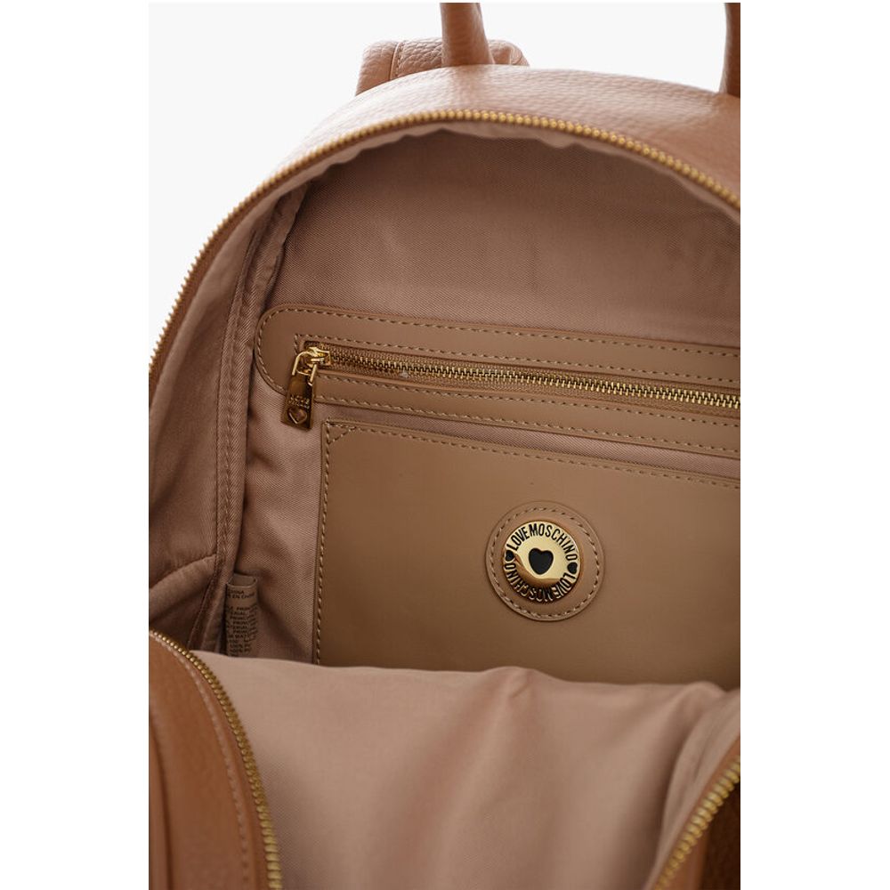 Moschino LOVE Textured Faux Leather Backpack with Embossed Logo