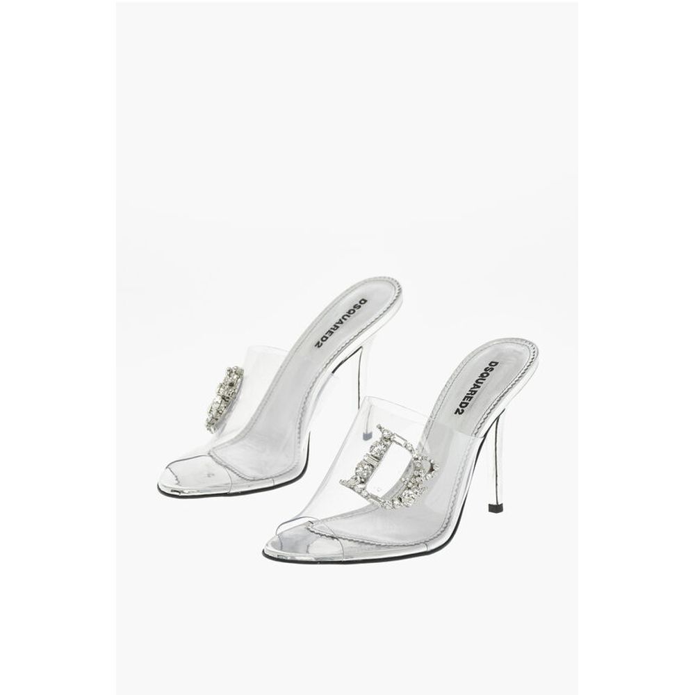 Dsquared² Open Toe TRANSPARENT QUEEN Sabot With Rhinestoned Logo 11 cm