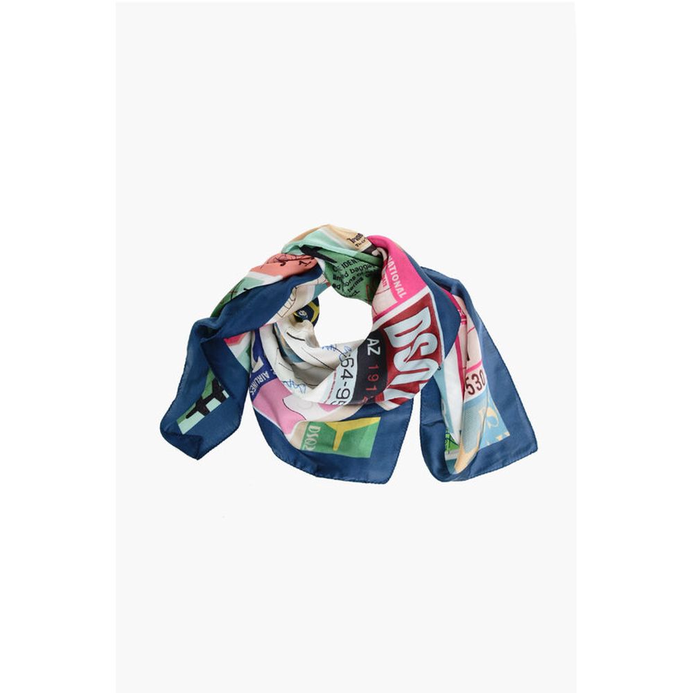 Dsquared² Patterned Silk TRAVEL TAGS Foulard