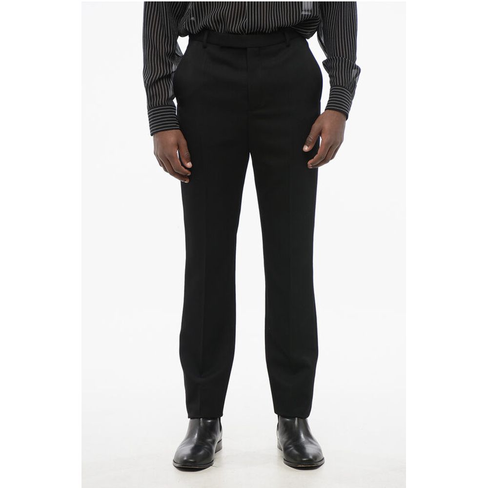 Saint Laurent Slim Fit Wool Pants with Front Pleat