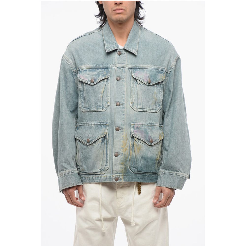 R13 Light Washed Denim Jacket with Paint Details