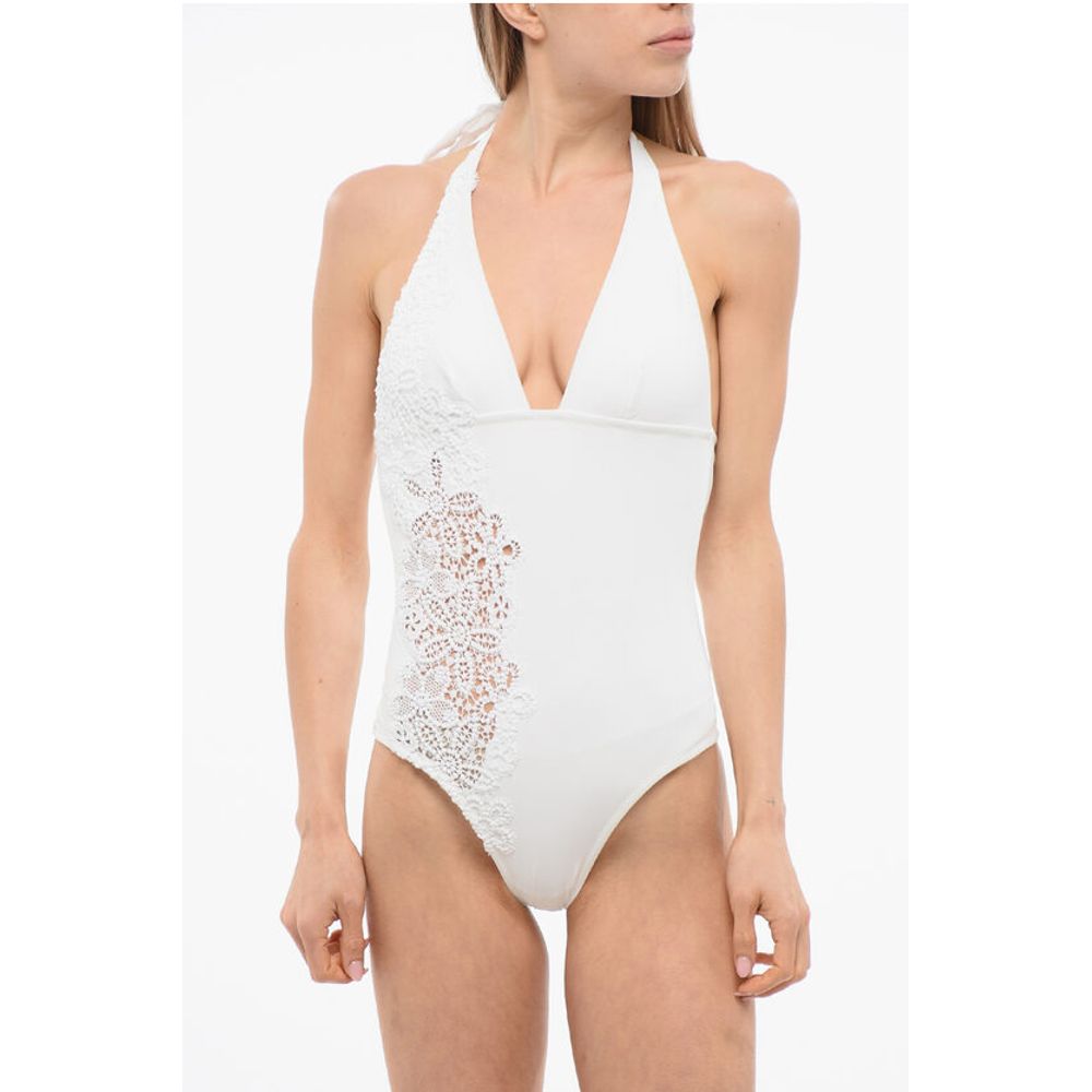 Ermanno Scervino Solid Color One Piece Swimsuit with Open Back and Lace Side