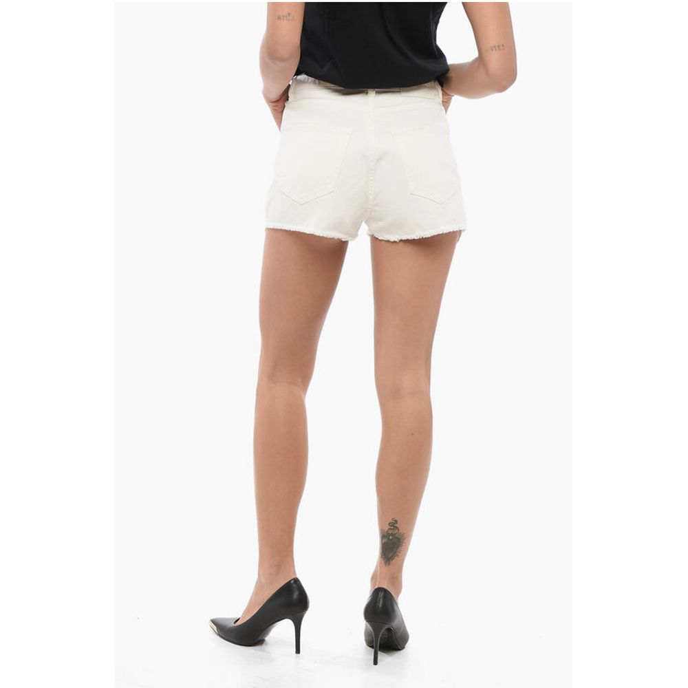 PINKO DENIM Frayed Hem CERESIO Single Pleat Shorts with Cut Out De