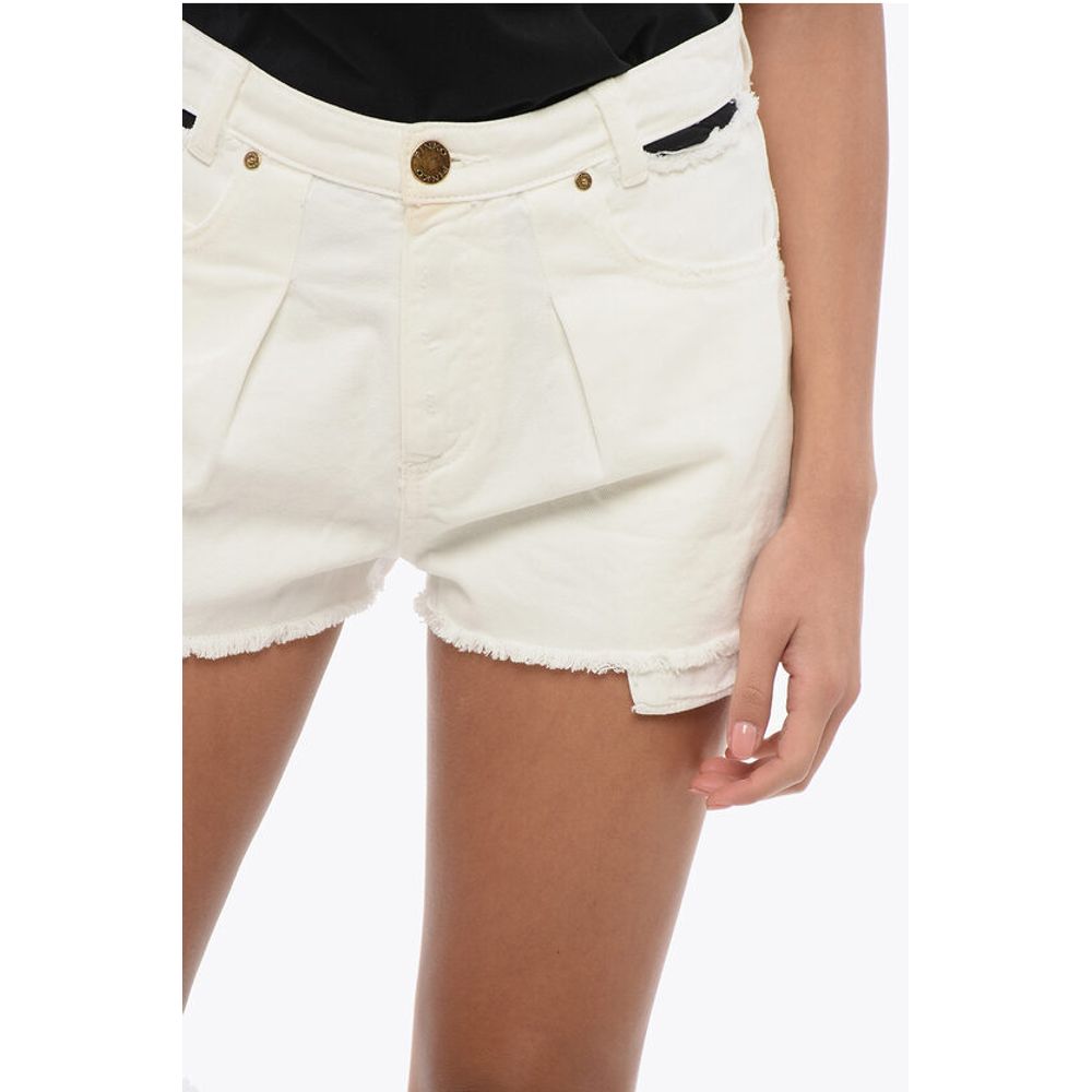PINKO DENIM Frayed Hem CERESIO Single Pleat Shorts with Cut Out De