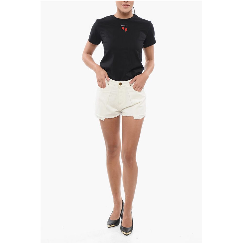 PINKO DENIM Frayed Hem CERESIO Single Pleat Shorts with Cut Out De