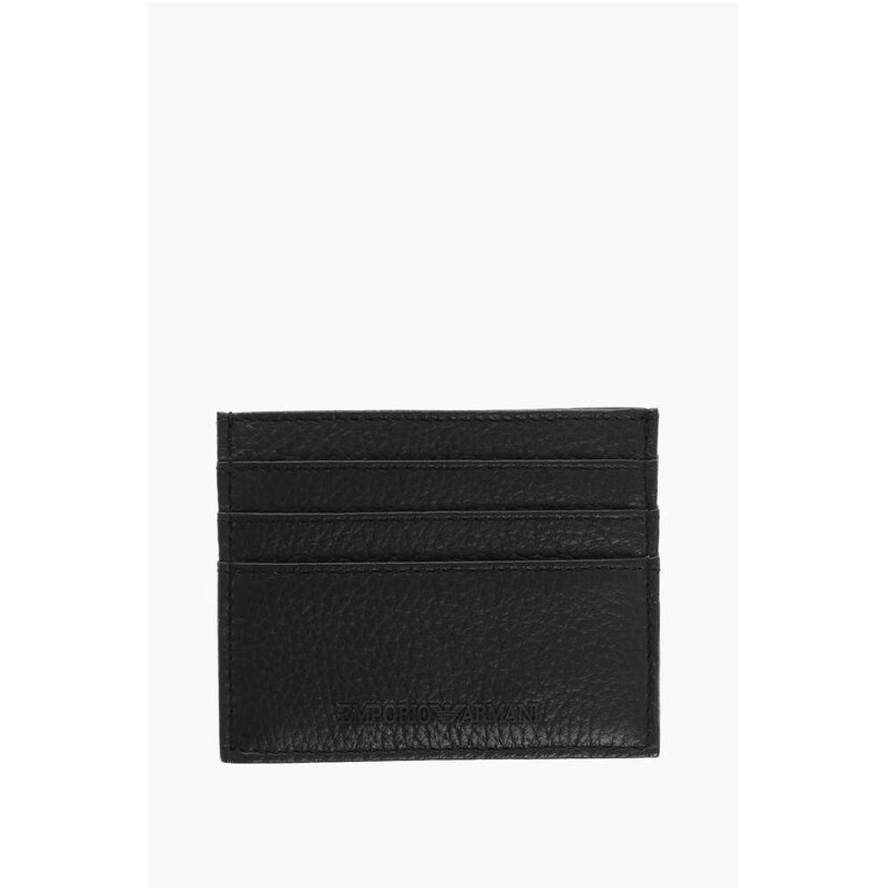 Armani EMPORIO Textured Leather Card Holder with Embossed Logo