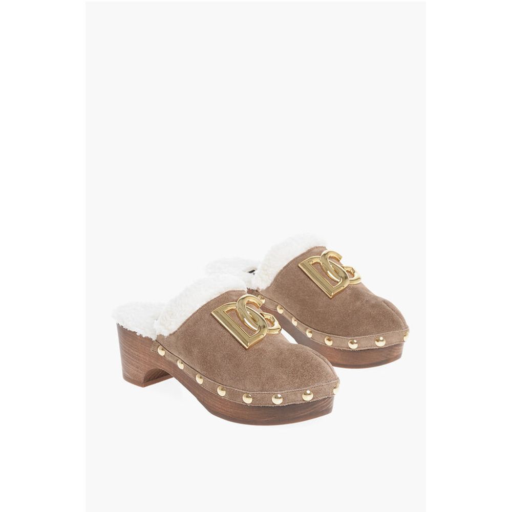 Dolce & Gabbana Suede TROPICANA Mules with Wood Wedge Heel 5cm
