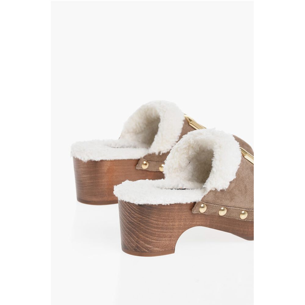Dolce & Gabbana Suede TROPICANA Mules with Wood Wedge Heel 5cm