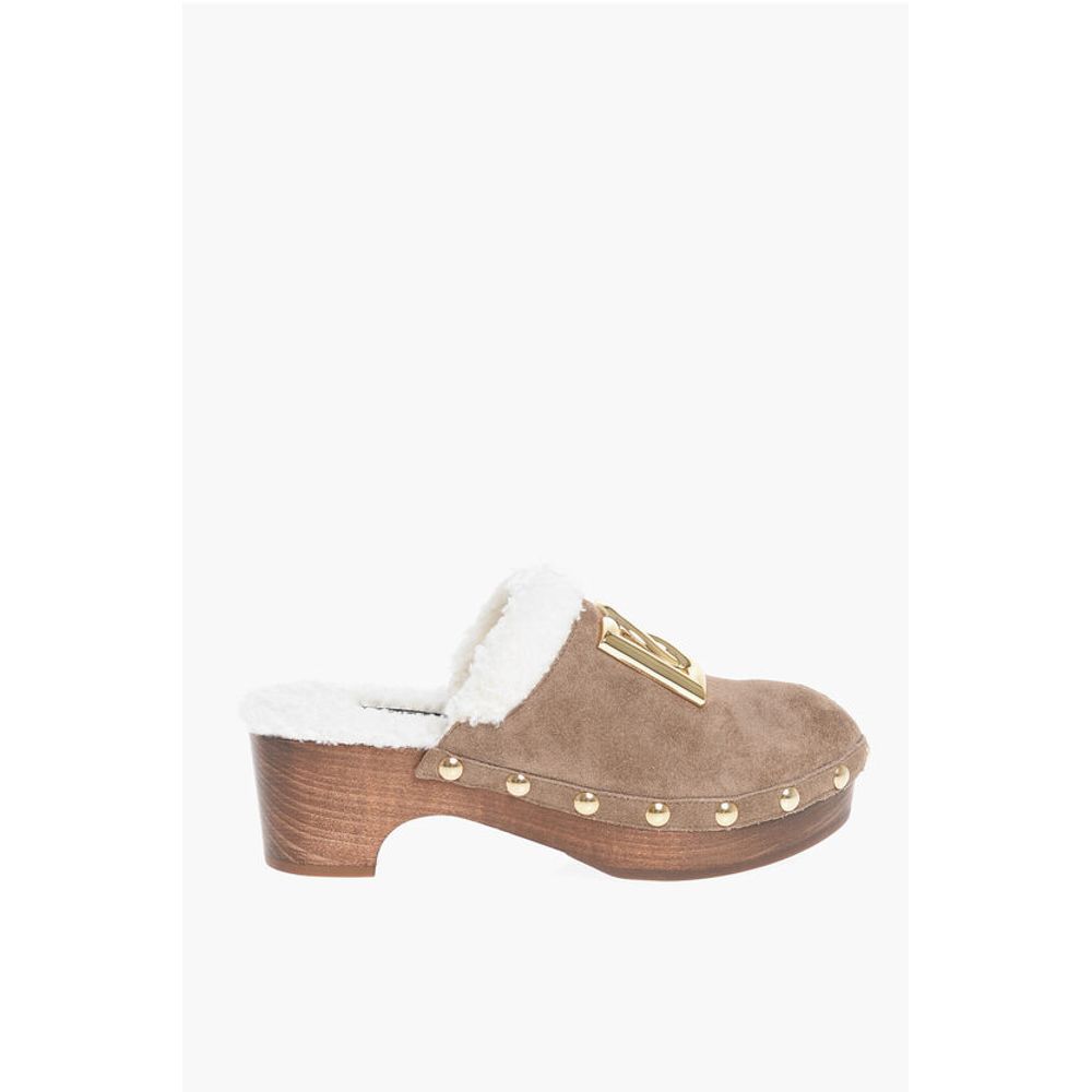 Dolce & Gabbana Suede TROPICANA Mules with Wood Wedge Heel 5cm