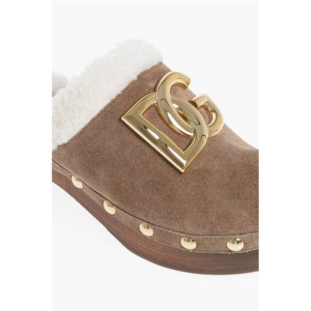 Dolce & Gabbana Suede TROPICANA Mules with Wood Wedge Heel 5cm