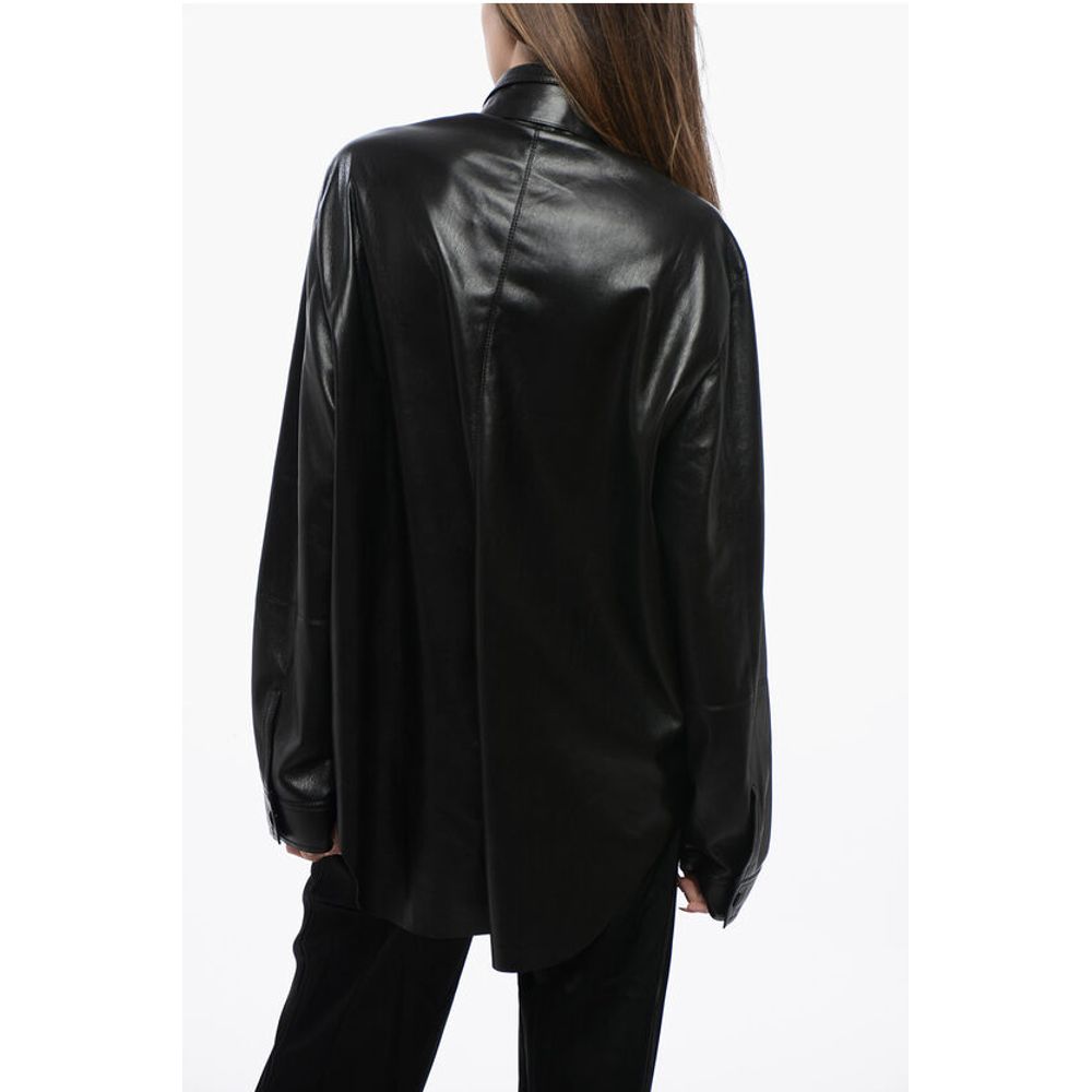 Nanushka Faux Leather Overshirt with Tie Neck