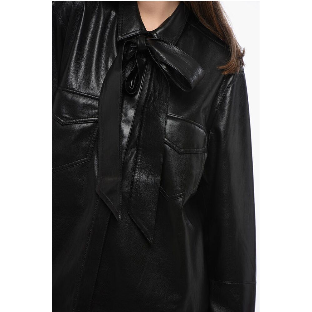 Nanushka Faux Leather Overshirt with Tie Neck