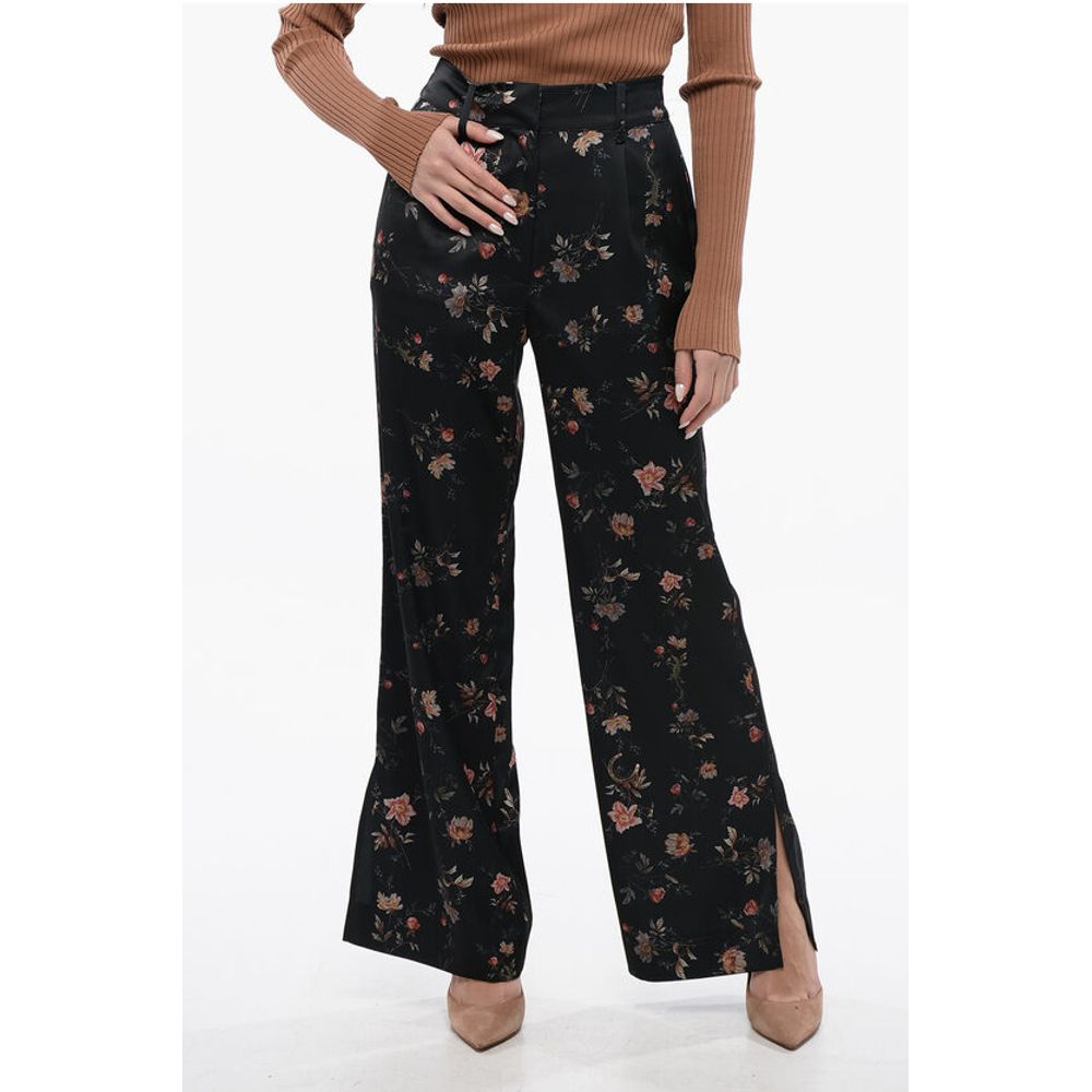 AllSaints Floral Patterned Satin LOUISA Pants with Ankle Slits