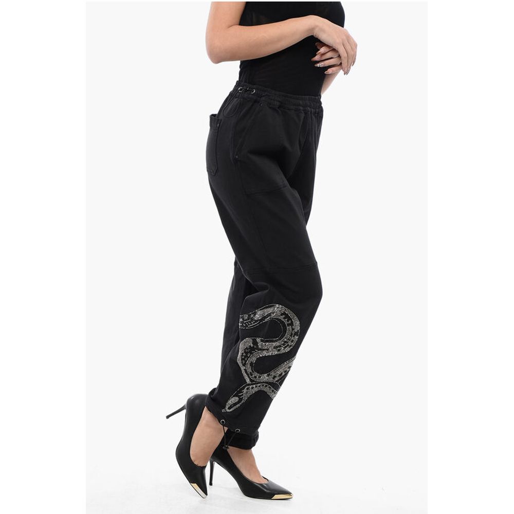 AllSaints Stretch Cotton Pants with Elastic Waistband and Decorated Sn