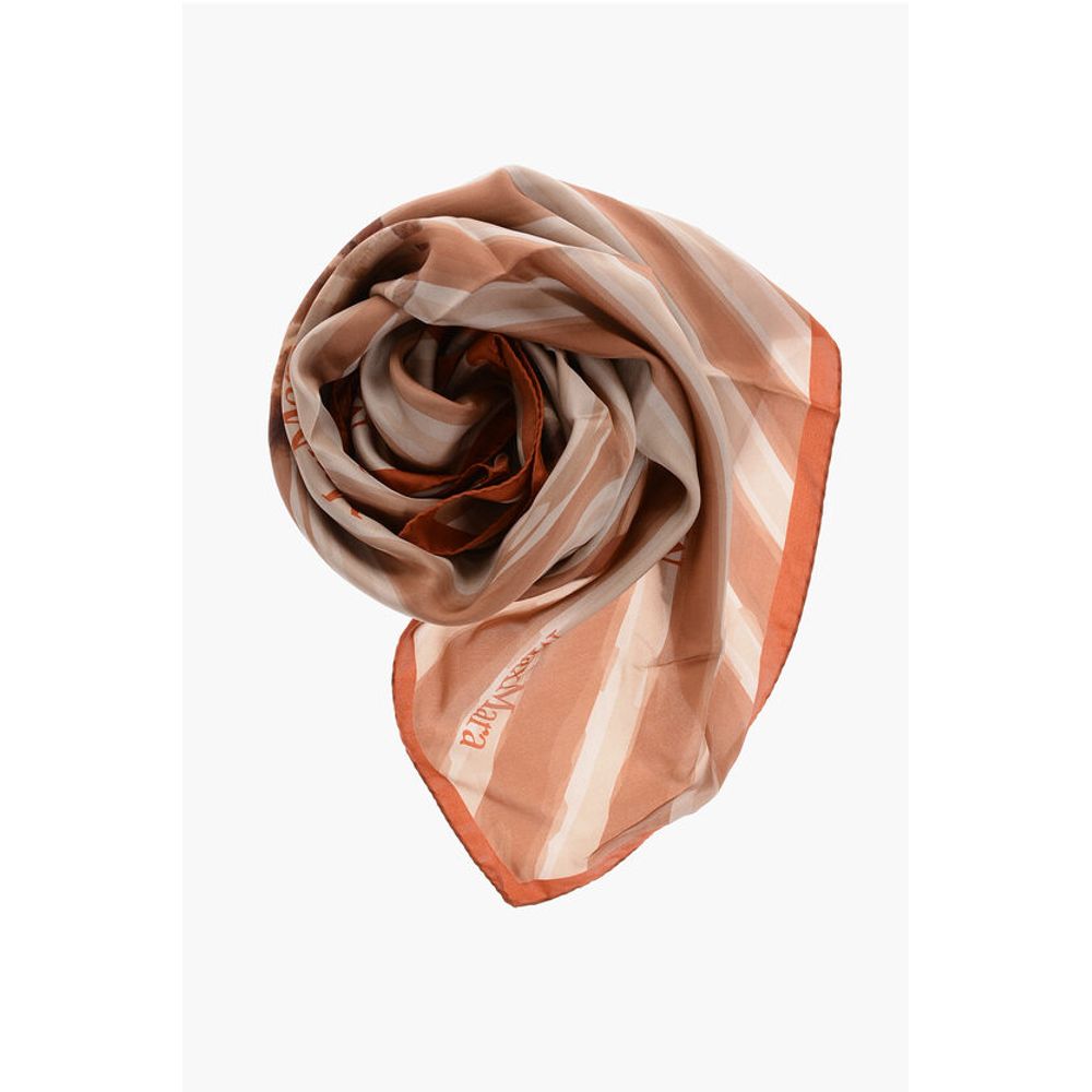 Max Mara Two-Tone Silk CARRE90 Foulard with Logo Print