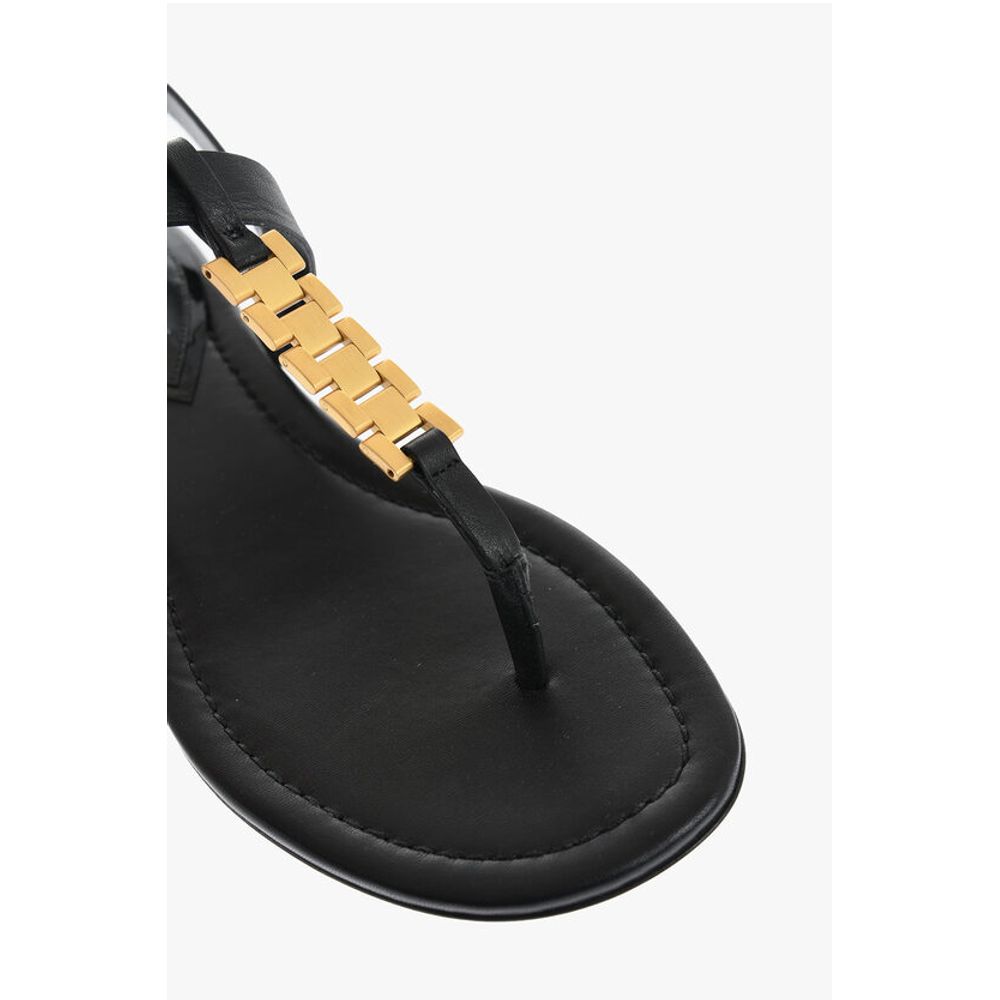 Victoria Beckham Leather Thong Sandals with Goldene Effect Detail