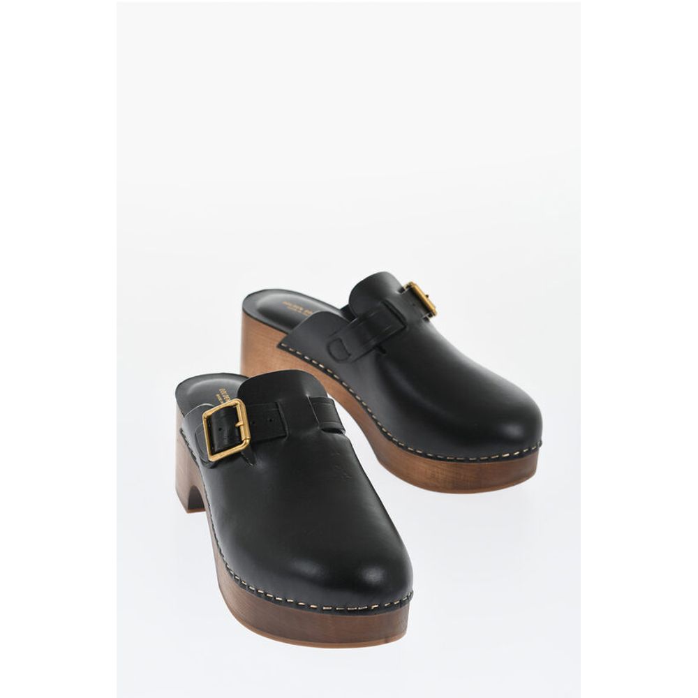 Golden Goose Leather PROVENCE Clogs with Golden Buckle Heel 6.5cm