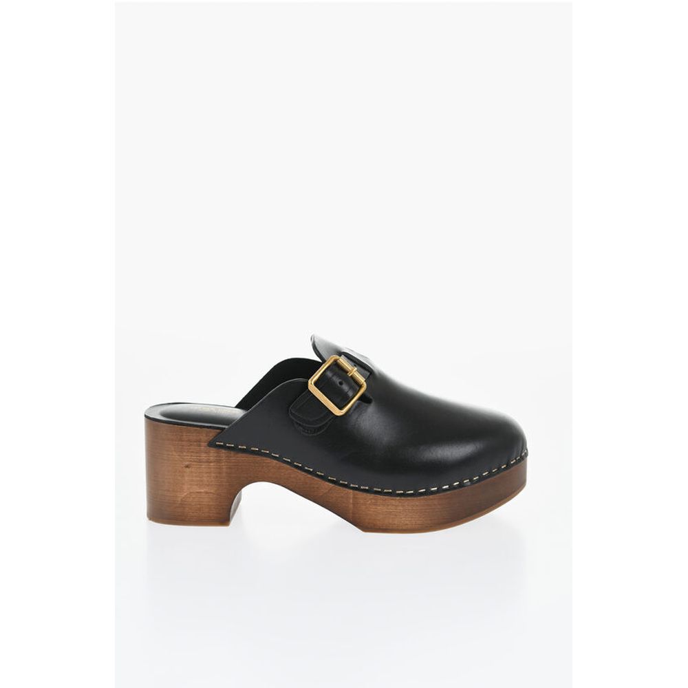 Golden Goose Leather PROVENCE Clogs with Golden Buckle Heel 6.5cm
