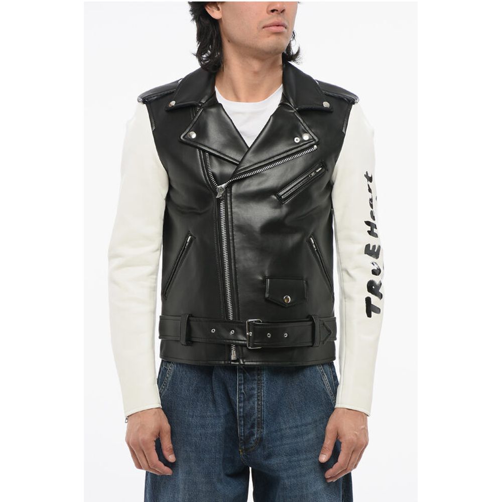 Comme Des Garçons BLACK Two-Tone Eco-Leather Biker Jacket with Prints
