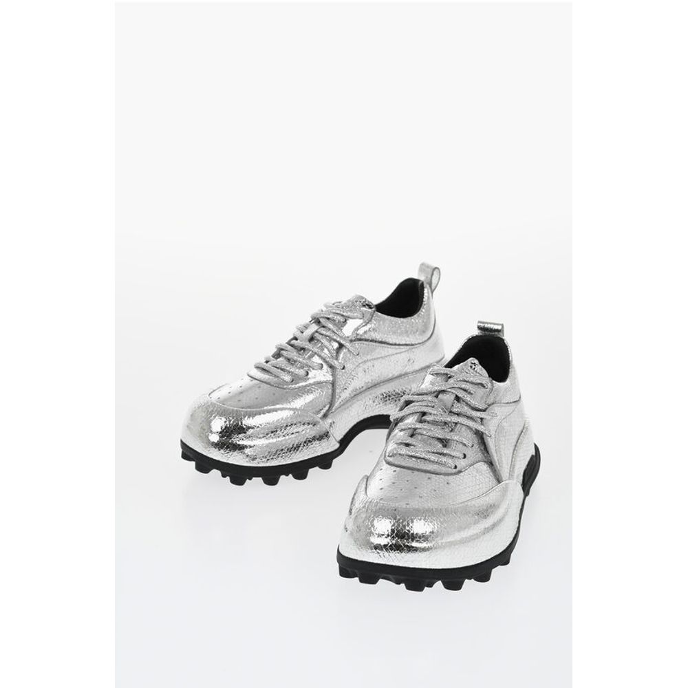Jil Sander Textured Lamè Leather Lcae-up Sneakers