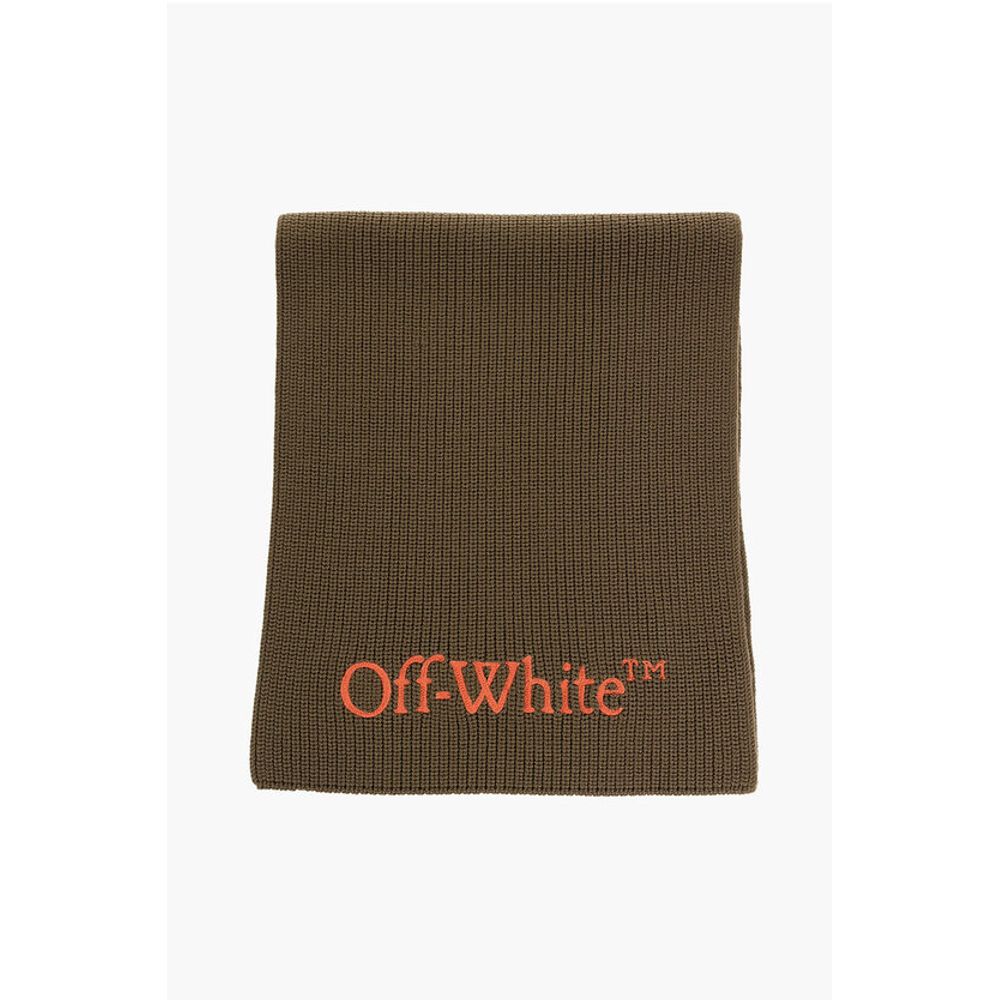 Off-White Virgin Wool Scarf with Embroidered Logo