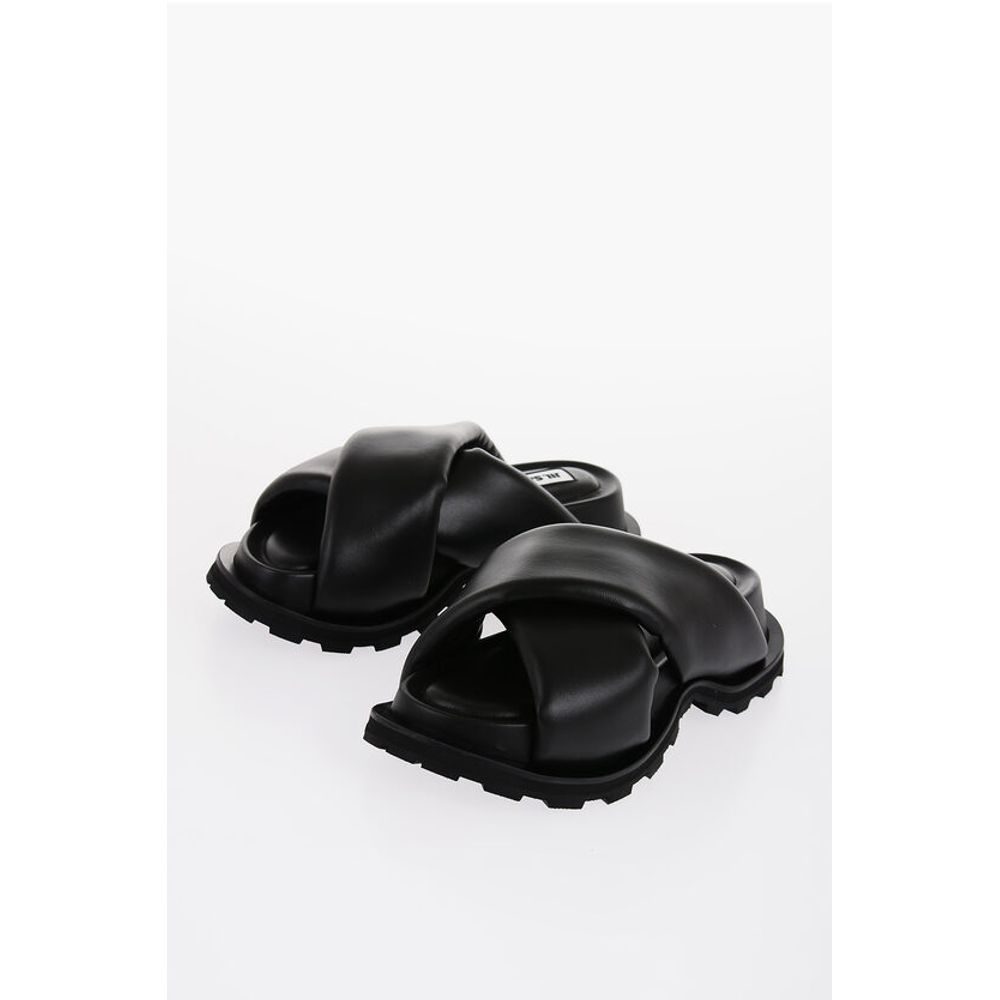 Jil Sander Criss Cross Designed Leather Sandals with Carrion Sole