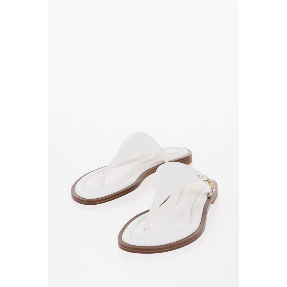 Michael Kors MICHAEL Leather DANIELLA Thong Sandals with Golden-Effect Mo
