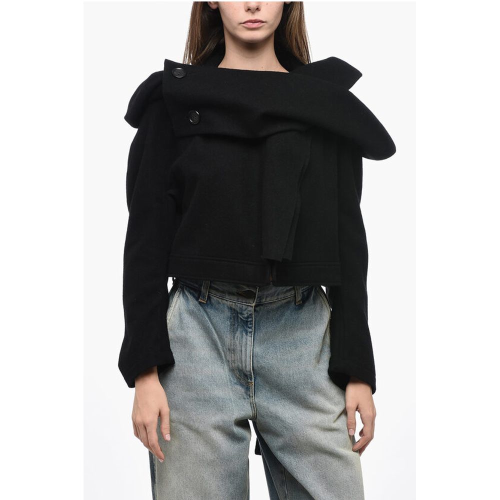 Yohji Yamamoto Wool Cropped Coat with Shawl Neckline