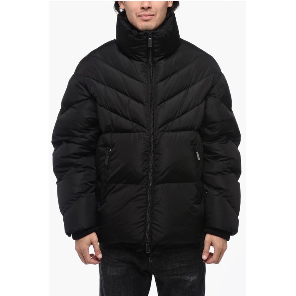 Dsquared² Solid Color Quilted Down Jacket with Contrasting Logo