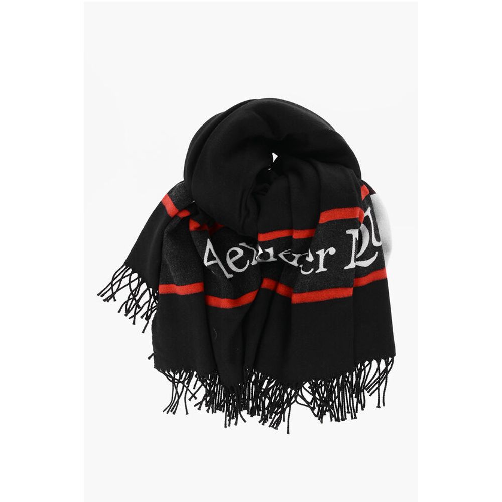 Alexander McQueen Wool and Cashmere BLOWN UP Maxi Scarf with Contrast Details
