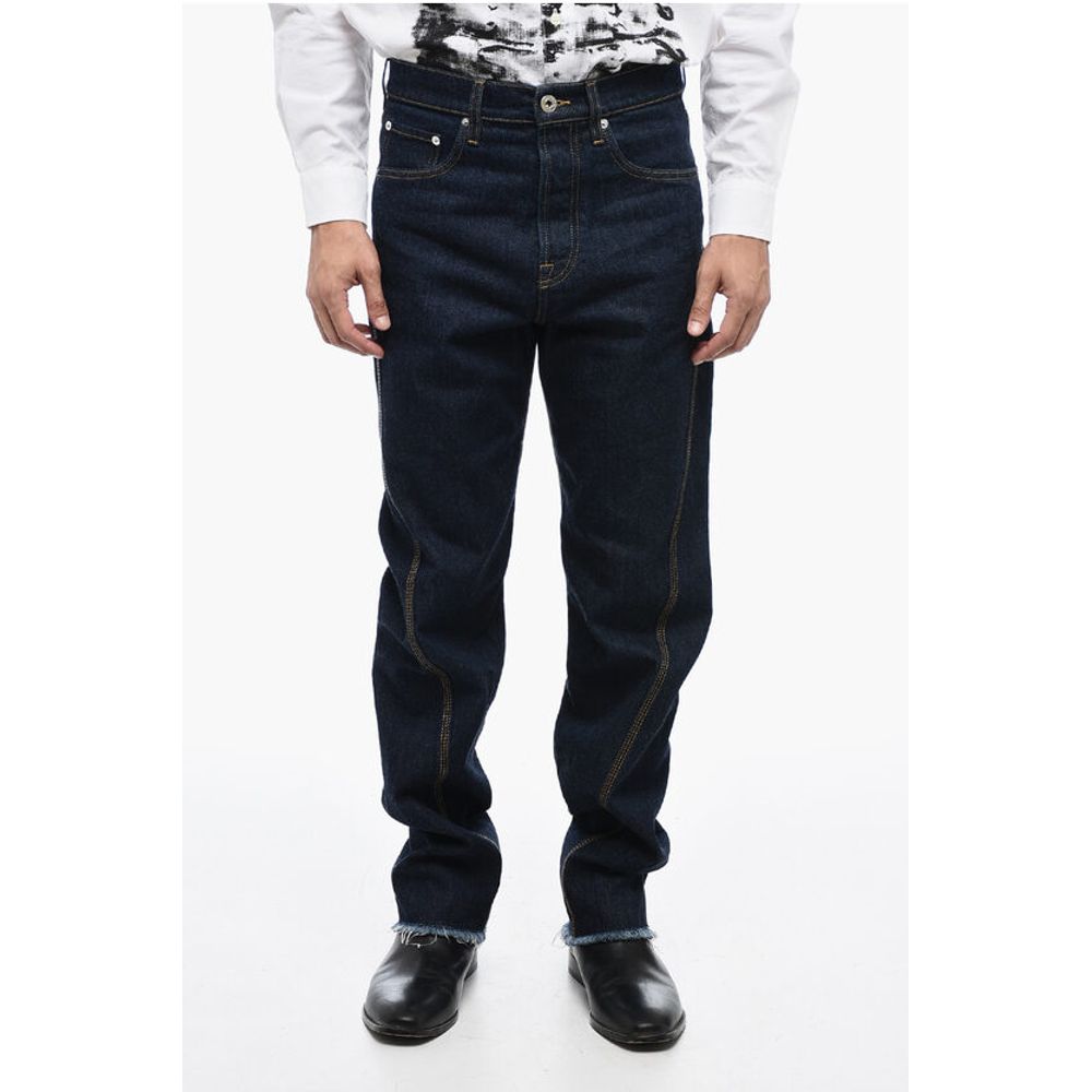 Lanvin Stitch Detailing Straight Fit Denims with Fringed Hem 21cm