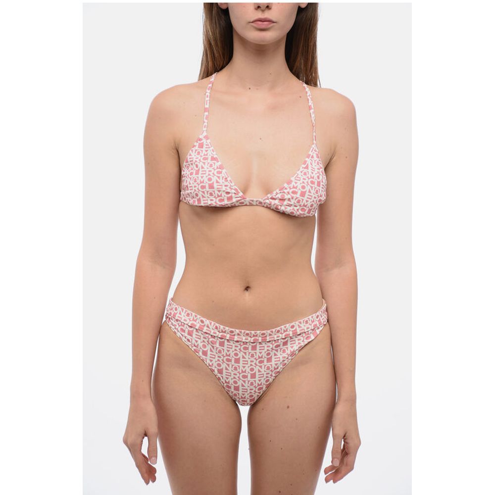 Moncler All-Over Logo Printed Triangle Bikini with Adjustable Should
