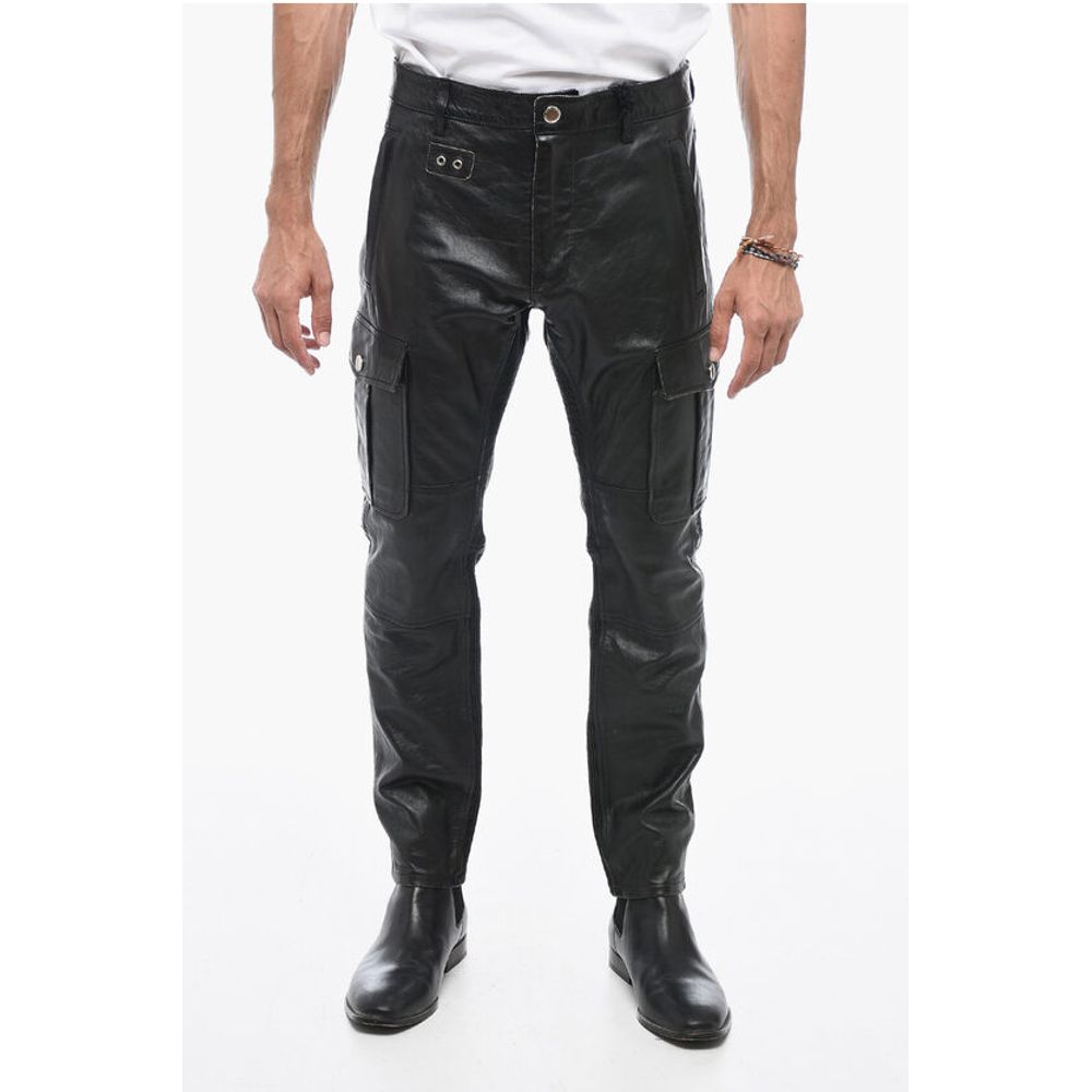 Dsquared² Craquelé Leather Pants with Vintage Effect