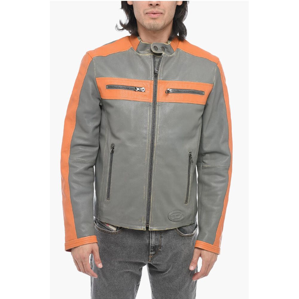 Diesel Leather L-MUSE Padded Jacket with Vintage Effect
