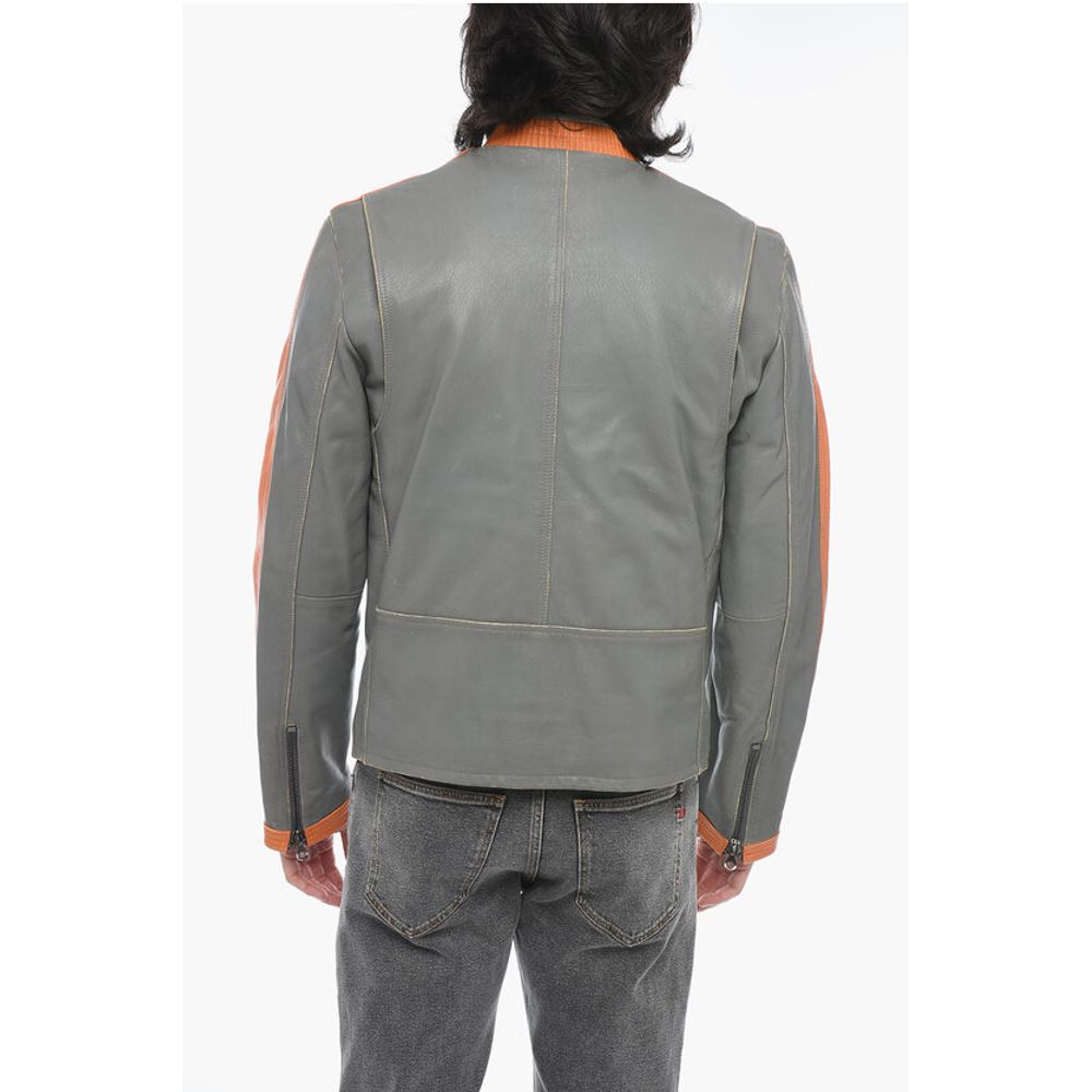 Diesel Leather L-MUSE Padded Jacket with Vintage Effect