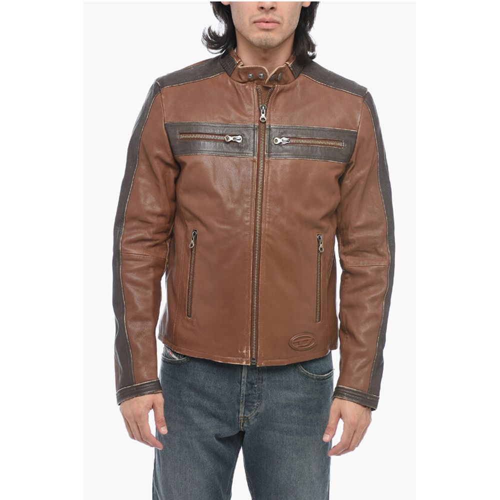 Diesel Leather L-MUSE Padded Jacket with Vintage Effect
