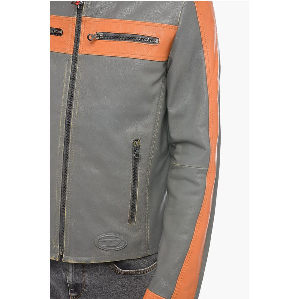 Diesel Leather L-MUSE Padded Jacket with Vintage Effect