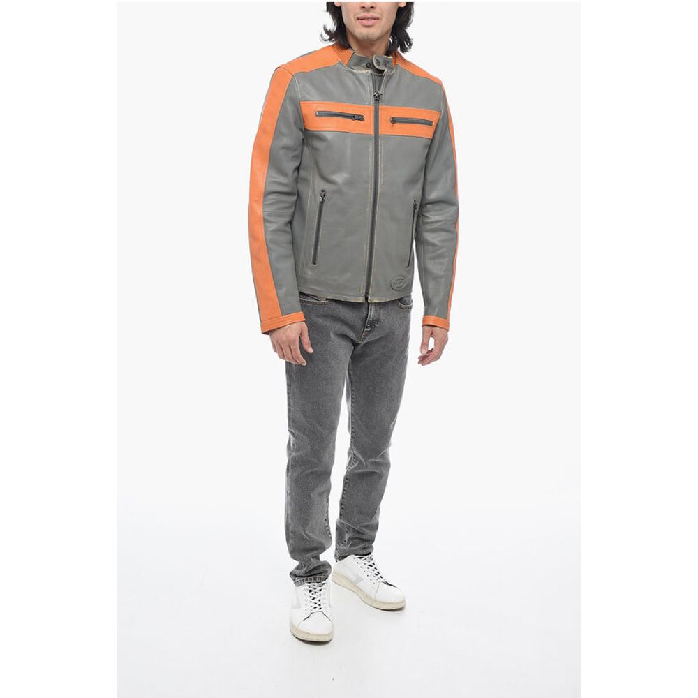 Diesel Leather L-MUSE Padded Jacket with Vintage Effect