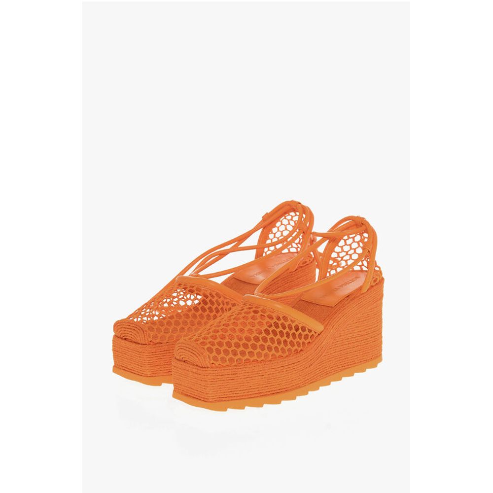 Bottega Veneta Meshed Wedged Lace-Up Espadrilles with Leather Trimmings