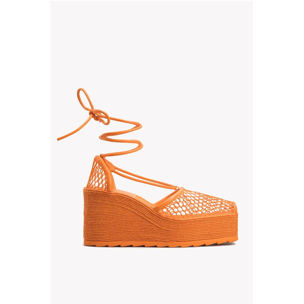 Bottega Veneta Meshed Wedged Lace-Up Espadrilles with Leather Trimmings